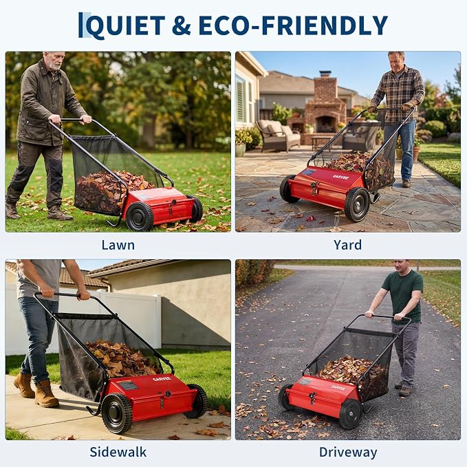 Push Lawn Sweeper 26Inch-Heavy Duty Walk Behind Leaf Collector and Yard Sweeper for Outdoor,Patio,Driveway,Garden Grass Sweepers,4 High Speed Spinning Brush,7 Cu. ft. Hopper Capacity | Yard Sweeper for Outdoor,Patio,Driveway,Garden Grass Sweepers,4 Hig...