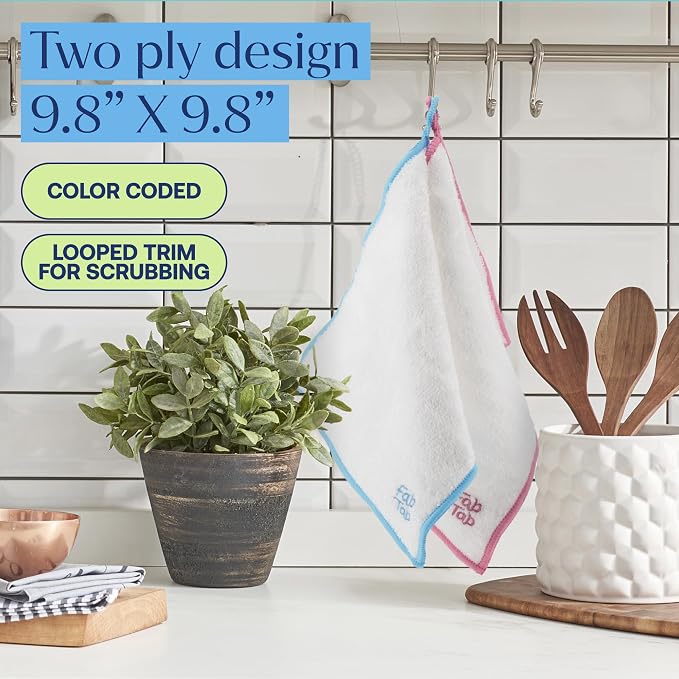 Fab Tab Viscose Made from Bamboo Cleaning Cloths Ultra Absorbent, Reusable Kitchen Cloths, Quick Drying, Non-Scratch, Includes Coconut Sponge, Multicolor, 7-Pack