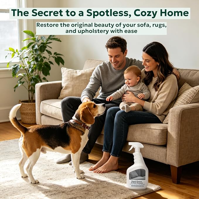 Couch Stain Remover Spray: Multi-Surface Upholstery Cleaner | Pet-Safe Non-Toxic Quick-Drying for Fabric Sofas Carpet Furniture Couches & Car Interiors