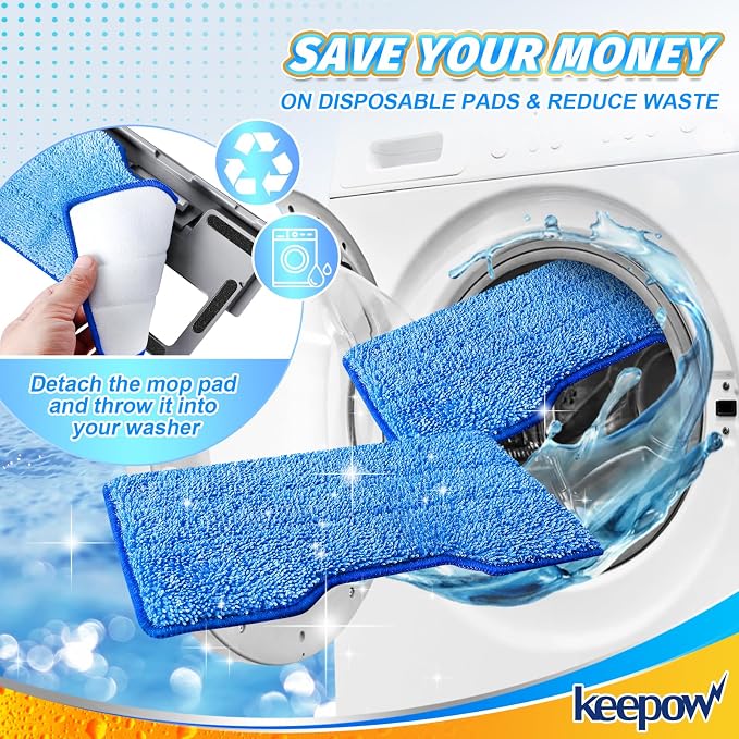 KEEPOW Reusable Mop Pads Refills Replacement Compatible with Shark Vac Mop | VM252 VM401 VM180 VM200 VC205 VM250 QM250 VM190, Hardwood Floor Mop Pad with Upgraded Dirt Chamber, Blue (1+2+3 Pads)