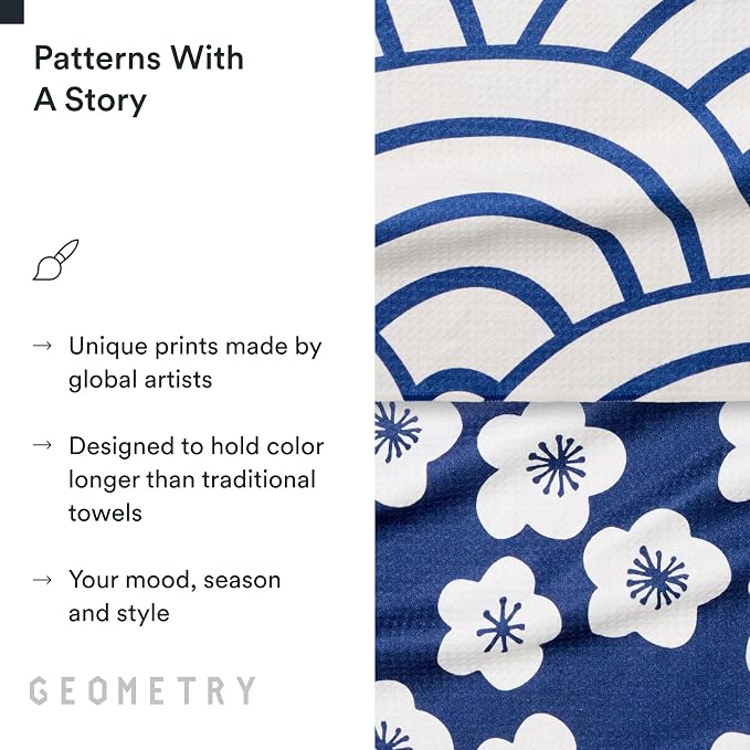 GEOMETRY Kitchen Tea Towels - Quick Dry Microfiber Dish Towels for Kitchen Every Bloom, 18" x 30" 2 Pack