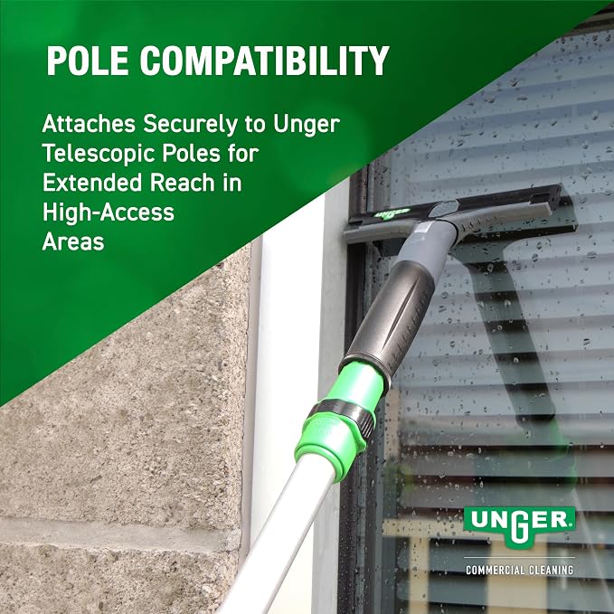 UNGER Commercial ErgoTec Ninja 4" Glass Window Scraper EN100 | Anti-slip handle; Adjustable Angle for Efficient Window Cleaning; hand or telescopic pole cleaning; Safety Cap