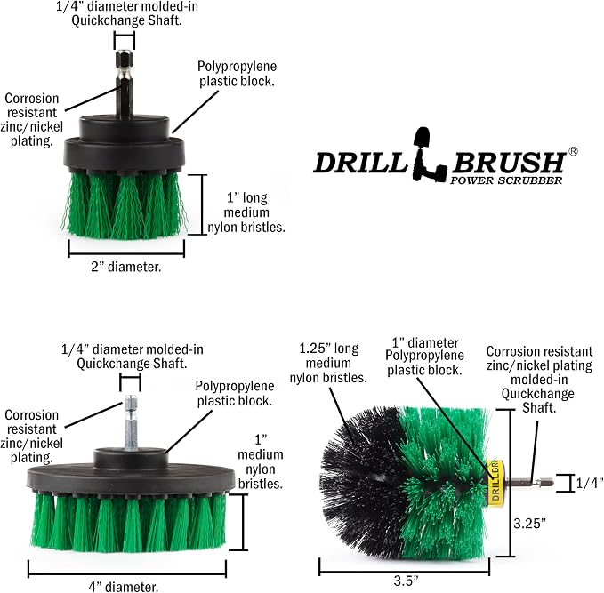 Drillbrush Green Kitchen Drill Brush Set – Drill Powered Cleaning Tools for Stainless Steel Sink, Copper Sink, Stove Top, Oven, Air Fryer & Cabinets – Must-Have Kitchen Accessories for Fast Cleaning