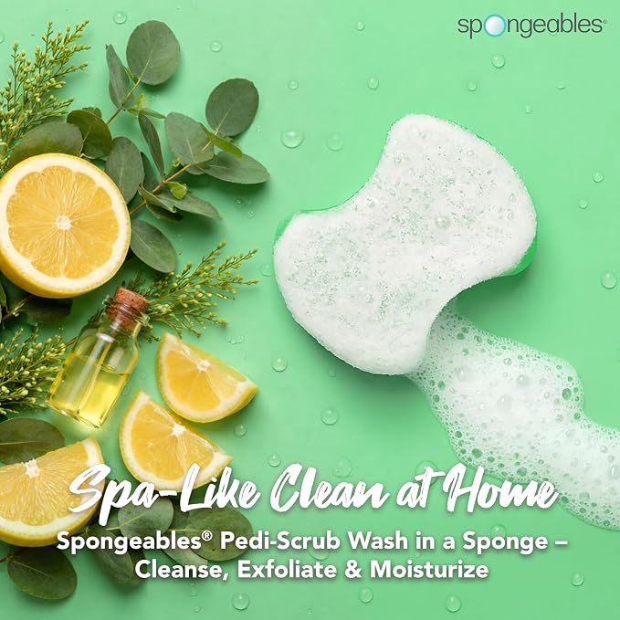 Spongeables Pedi Scrub Foot Exfoliating 20+ Wash Sponge, Citron Eucalyptus, 3 Count