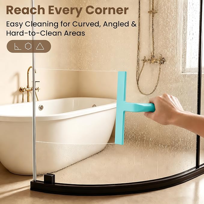 10 Inch Silicone Shower Squeegee for Glass Doors, Streak-Free, Mint Green | No-Squeak Silicone Blade, Ergonomic Round Grip and Built-In Hook for Quick Daily Cleaning of Shower Glass, Tile and Windows