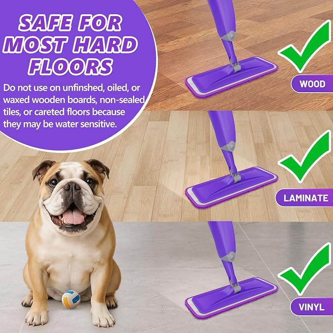 HOMTOYOU Spray Mops for Floor Cleaning: Wet Mop for Hardwood Tile Wood | 3 Washable Microfiber Pads for Swiffer Powermop, 1 Refillable Bottle, Wet and Dry Use, for Families with Pets & Children