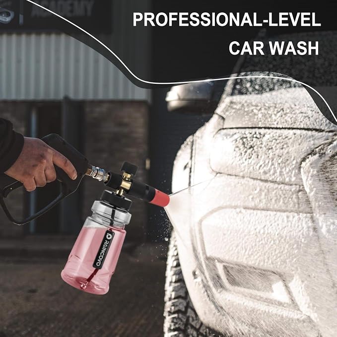 Raincovo Foam Cannon Wide Mouth for Pressure Washer, Snow Pro | Thick Snow Foam Lance for Car Wash, Adjustable Soap Cannon with 1/4 Inch Quick Connector, Additional 1.1mm Orifice Nozzle