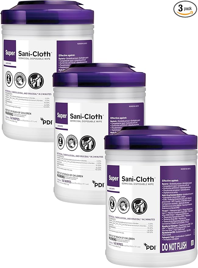 Professional Disposables Surface Disinfectant Super Sani-Cloth Wipes, 160Count (Pack of 3)