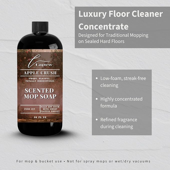 Lapew Apple Crush Scented Mop Soap - Luxury Floor Cleaner Concentrate for Mopping Tile, Laminate, Vinyl & Hardwood | Streak-Free, Low-Foam | 36 oz