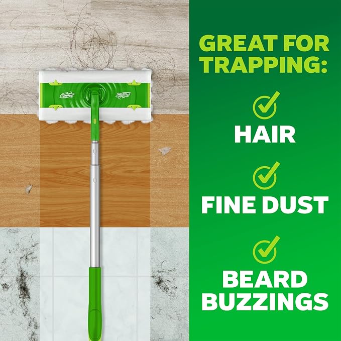 Swiffer Hair Magnet Deluxe Starter Kit with Collapsible Pole, 9 Hair Magnet Dry Cloths, 2 Bonus Mop & Go Wet Cloths