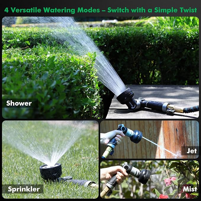 RESTMO Heavy Duty Garden Hose Nozzle, Multi-Angle Hose Spray Nozzle | 4 Adjustable Spray Patterns, Garden Hose Sprayer with Twist Switch, Thumb Flow Control, Ideal for Outdoor Lawn & Yard, Black