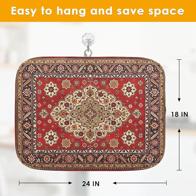 Sanwarm Absorbent Dish Drying Mat, Royal Red Moroccan Microfiber Pad for Kitchen Counter, Coffee Bar Decor, Heat Resistant and Reversible, 18" x 24"