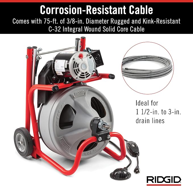 RIDGID 52363 Model K-400 Drain Cleaning 120-Volt Drum Machine Kit with C-32IW 3/8" x 75' Cable