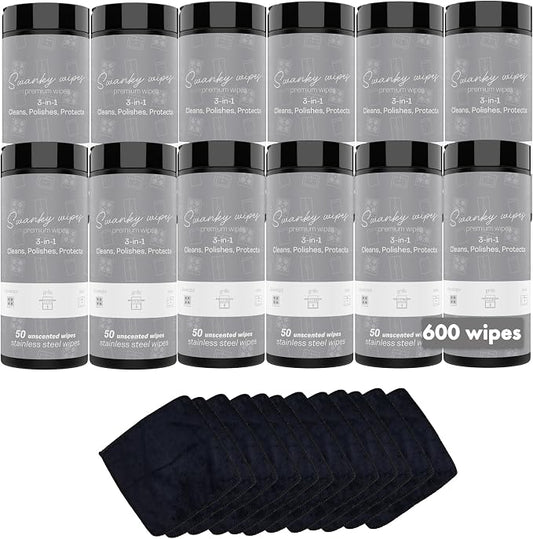 Swanky Stainless Steel Cleaner Wipes - Grime & Grease Remover Kitchen Cleaning Supplies - Clean & Shine, For Stove Top, Refrigerator, Sink, Oven, & Household Appliances - Canister, 600 Count