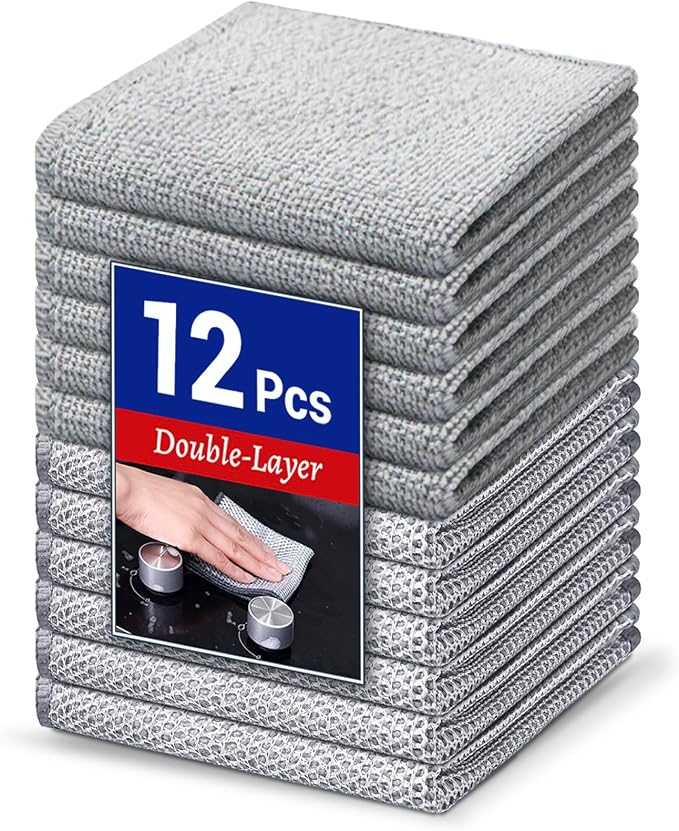 Wangjinpeng 12PCS Non-Scratch Multipurpose Steel Wire Dishcloths - Reusable Quick-Dry Odor-Free Scrub Cloths for Dishes, Kitchen Cleaning Cloths for Cookware, Sinks, Stove Tops(9.84X9.84)