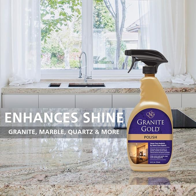 Granite Gold Polish Spray, Streak-Free Shine for Granite, Quartz, Marble, Travertine, Natural Stone Countertops, 24 Fl Oz (Pack of 2)