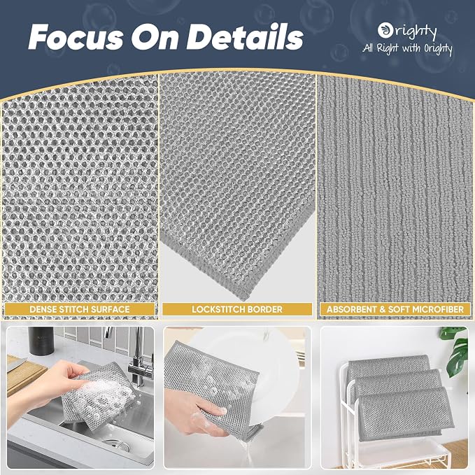 Orighty Multipurpose Wire Dishwashing Rag, 48 Pcs Upgraded Double-Layer Non-Scratch Wire Dish Cloths, Reusable Steel Scrubber Dishcloth Rags for Kitchen, Cookware, 7"x8", Grey