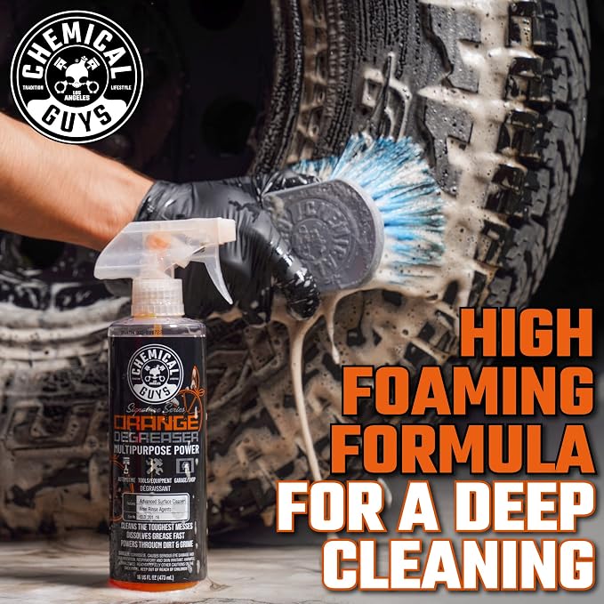Chemical Guys, Signature Series Orange Degreaser Spray, Heavy Duty, 16 oz | Heavy-duty citrus degreaser breaks down grease and oil on engines, tires, tools and undercarriages, dilutable
