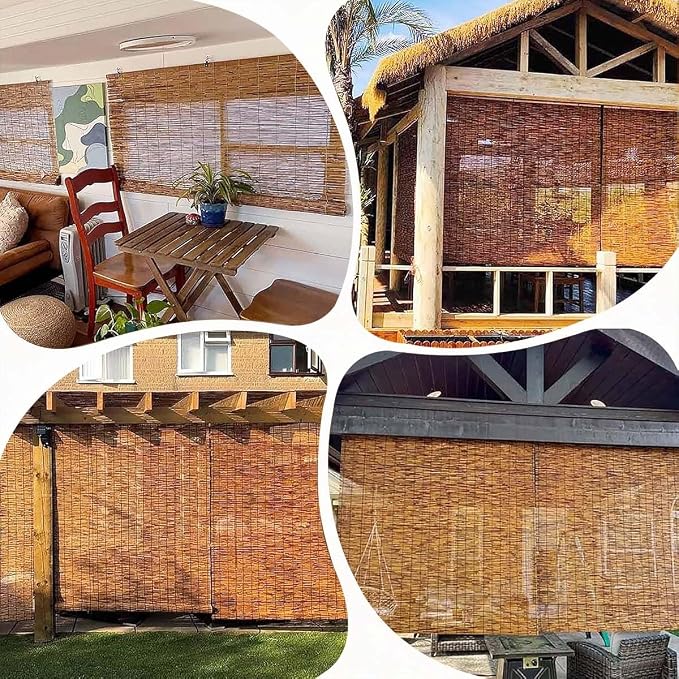 Light Filtering Privacy Screen Bamboo Blinds, 24" 36" 48" 60" 72" 78" Roman Shades for Indoor Windows, Outdoor Roll Up Bamboo Roller Shades Patio Gazebo, Cordless No Drill Blinds for Windows