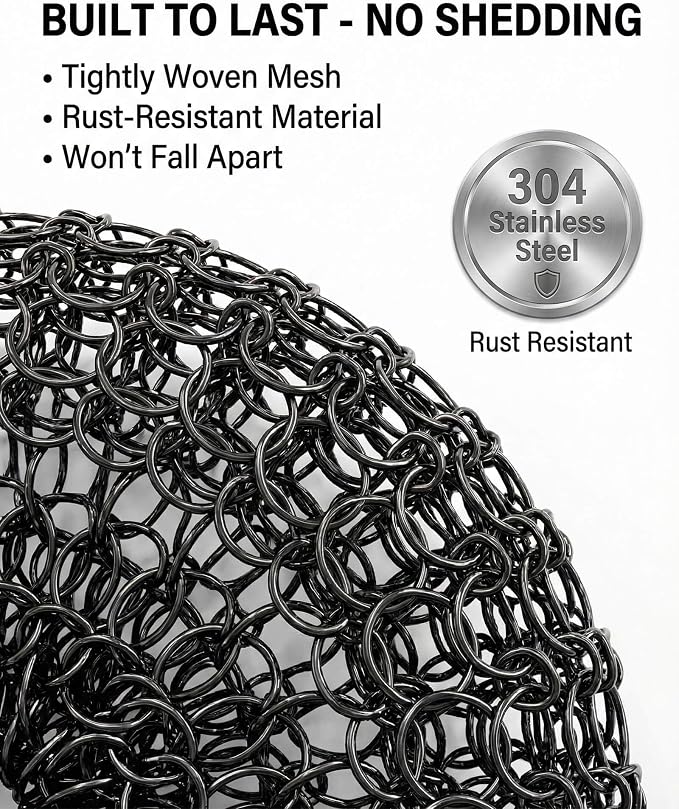 8 Pcs Steel Wool Scrubbers with 2 Pcs Handle,Stainless Steel Scouring Pads for Cast Iron Skillets, Grill & Kitchen Pots - Rust Resistant, Non-Splintering Heavy Duty for Tough Grease