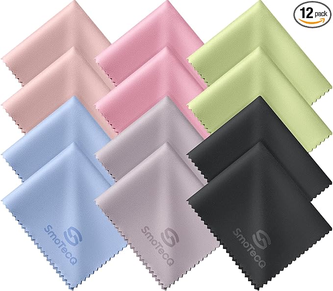 12 Pack Microfiber Lens Cleaning Cloths – Ultra-Soft, Scratch-Free Eyeglass Cloths for Glasses, Screens & Cameras – 7×6 in, Assorted Colors