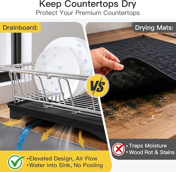 JASIWAY Sink Dish Drying Rack with Drainboard, Expandable Stainless Steel Dish Drainers for Kitchen Counter, Space Saving Dish Dryer Rack, Over The Sink Dish Racks with Utensil Holder, Silver