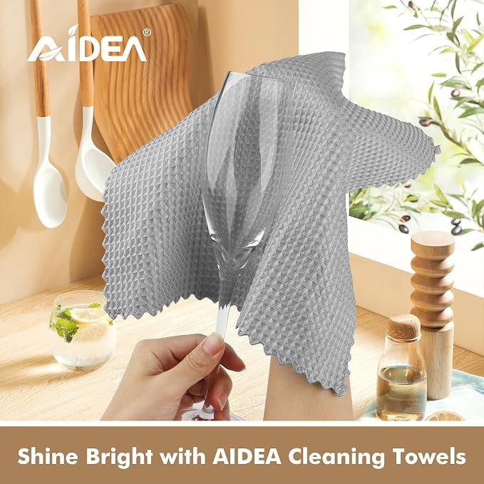 AIDEA Microfiber Glass Cleaning Cloth-12PK,Magic Cleaning Cloth Grey 11×11" | Lint Free Cloth Polishing Cleaning Rags, Barista Coffee Towel, Stainless Steel Wipes for Glass, Windows, Mirrors, Windshield