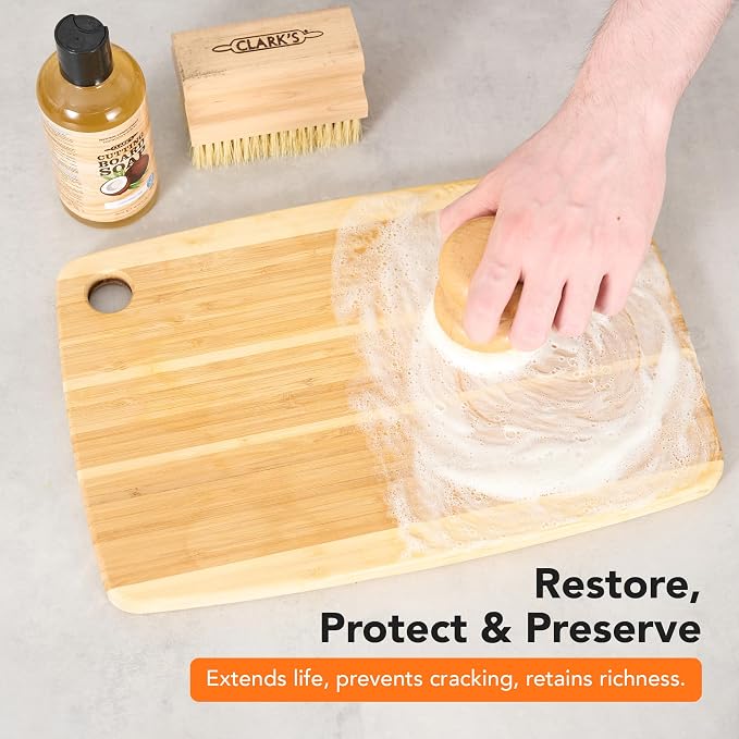 CLARK'S Cutting Board Refined Coconut Soap - Plant Based Food Safe Castile Soap For Countertops Butcher Blocks Bamboo And Utensils - Cleans And Restores Wood - Use Before Food Grade Mineral Oil