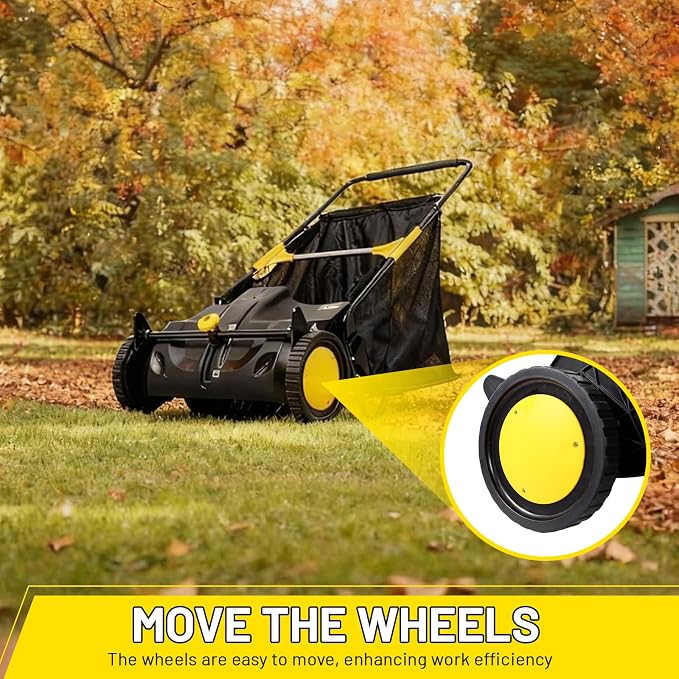 26 Inch Push Lawn Sweeper, Hand Powered Leaf & Grass Sweeper with 7 Cu Ft Hopper, 4 High-Speed Brushes, Height Adjustable, ABS & Steel Frame for Yard Lawn Cleanup (26 Inch Black)