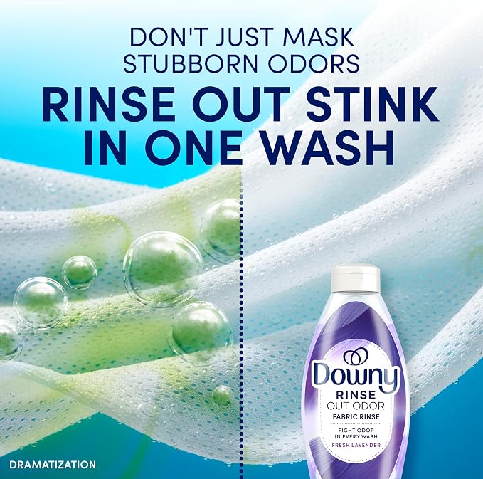 Downy RINSE & REFRESH Laundry Odor Remover and Fabric Softener, Fresh Lavender, 48 fl oz, Safe on ALL Fabrics, Gentle on Skin, HE Compatible