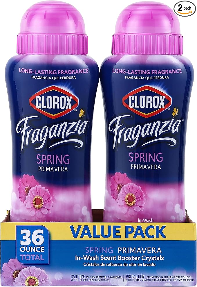 Clorox Fraganzia Laundry Scent Booster Crystals In-Wash Fragrance Beads Fresh-Smelling Clothes and Linens Safe All Fabrics and Colors Easy-Pour Bottle Spring Scent 18 OZ 2 Pack Twin Pack Value