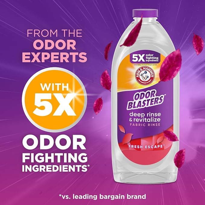 ARM & HAMMER Odor Blasters Fabric Rinse, Fresh Escape Scent, 50 Fl Oz | Deep Rinse and Revitalize, Removes Sweat and Musty Odors, Laundry Additive
