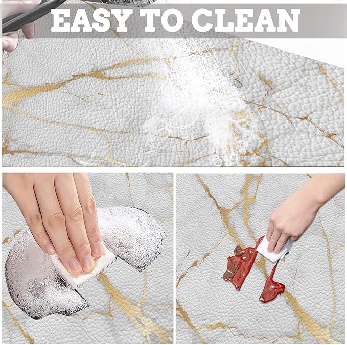 MCALK Marble White Dish Drying Mat for Kitchen Counter, Gold Dish Drying Pad with Anti-Slip Rubber Base, Absorbent Kitchen Sink Mat with Modern Art Decor (1 pc 18" x 16")