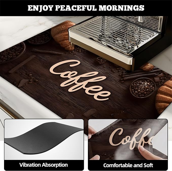 Dish Drying Mat Large Coffee Mat Absorbent Drying Mat for Kitchen Counter Coffee Bar Accessories 32"x 17", Coffee and Bread