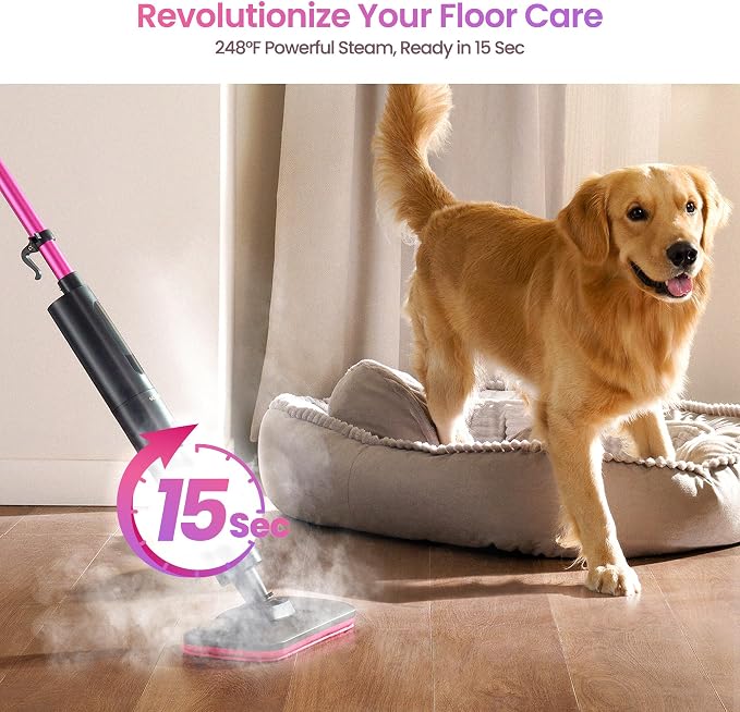 Schenley Lightweight Steam Mop for Hard Floors & Carpets | 3 Steam Modes, 10s Heat-Up, 248°F Steam, Up to 37 Min Steam Time, 20 ft Cord, Cord Wrap, Self-Standing, Chemical-Free