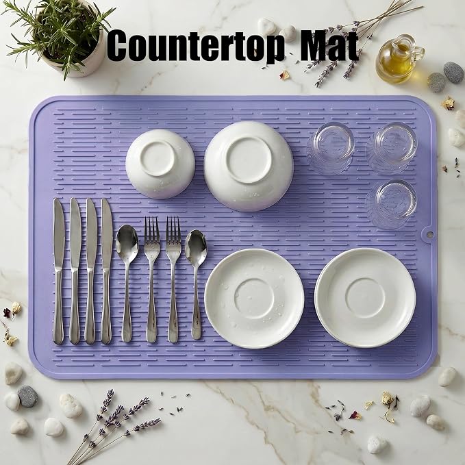 MicoYang Silicone Dish Drying Mat for Multiple Usage,Easy clean,Eco-friendly,Heat-resistant Silicone Mat for Kitchen Counter or Sink,Refrigerator or Drawer Liner Light Purple 4XL 32 inches x 18 inches