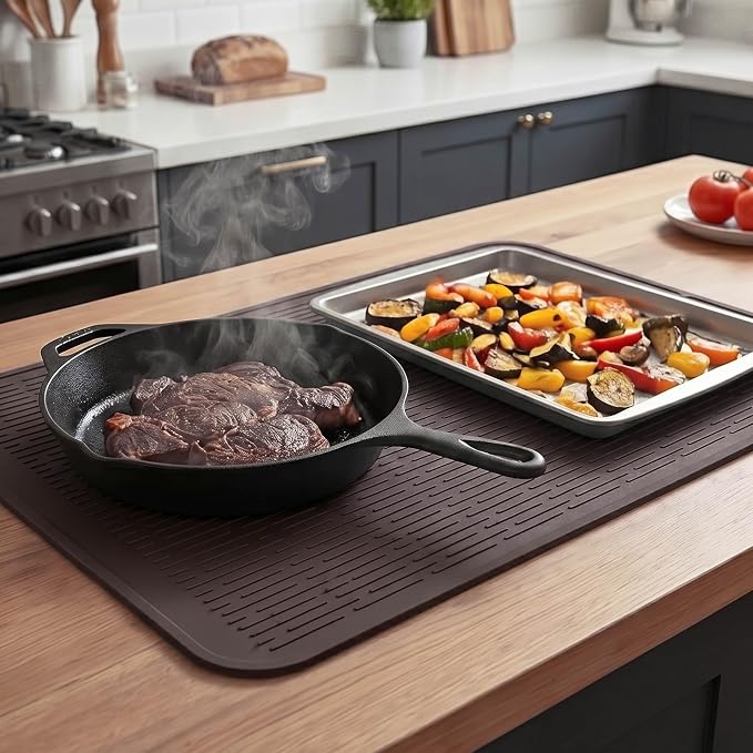 MicoYang Silicone Dish Drying Mat for Multiple Usage,Easy clean,Eco-friendly,Heat-resistant Silicone Mat for Kitchen Counter or Sink,Refrigerator or Drawer Liner Coffee 3XL 28 inches x 18 inches
