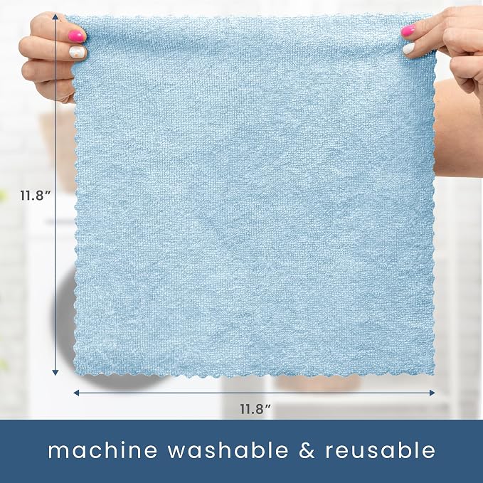 S&T INC. 50 Pack Microfiber Cleaning Cloth with Box, Bulk Towels for Home, Reusable Microfiber Towels for Cars, Cleaning Rags, Blue Color Will Vary, 190gsm, 11.8 Inches x 11.8 Inches, 50 Count