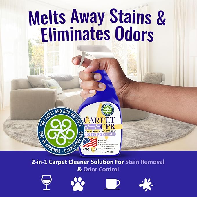 Carpet CPR Spot & Stain Remover (32 oz.) - Eliminates Stains & Odors On Carpet, Rugs, & Car Mats In Seconds, Removes Toughest Carpet Spots Permanently