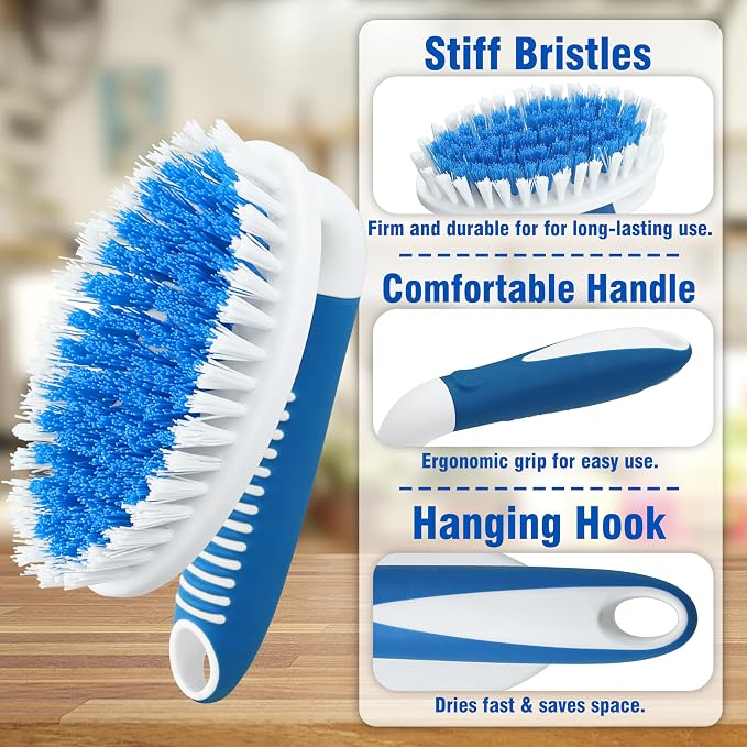 2 Pack Scrub Brushes with Stiff Bristles | Scrubbing Brush for Carpet, Shower, Bathtub, Kitchen, Pool Tile, Bathroom Scrubber
