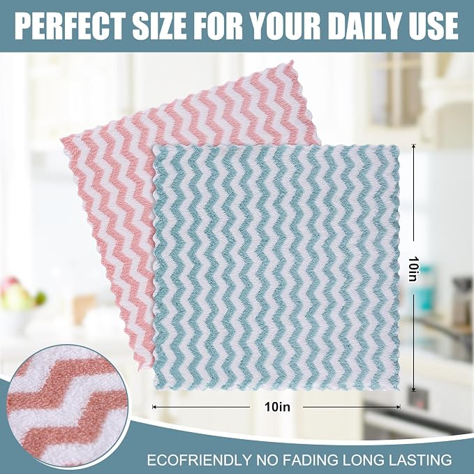 Homaxy 12 Pack Kitchen Dish Cloths, Ultra Soft and Absorbent Dish Towels, Reusable Fast Drying Microfiber Cleaning Cloth, Wave Coral Velvet No-lint Cleaning Rags, 10 x 10 inches, Multicolor