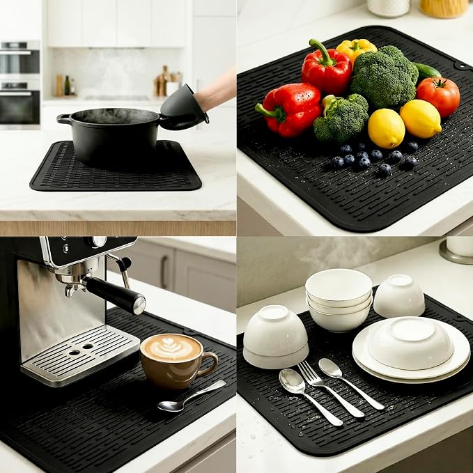 MicoYang Silicone Dish Drying Mat for Multiple Usage,Easy clean,Eco-friendly,Heat-resistant Silicone Mat for Kitchen Counter or Sink,Refrigerator or Drawer Liner Coffee XL 18 inches x 16 inches
