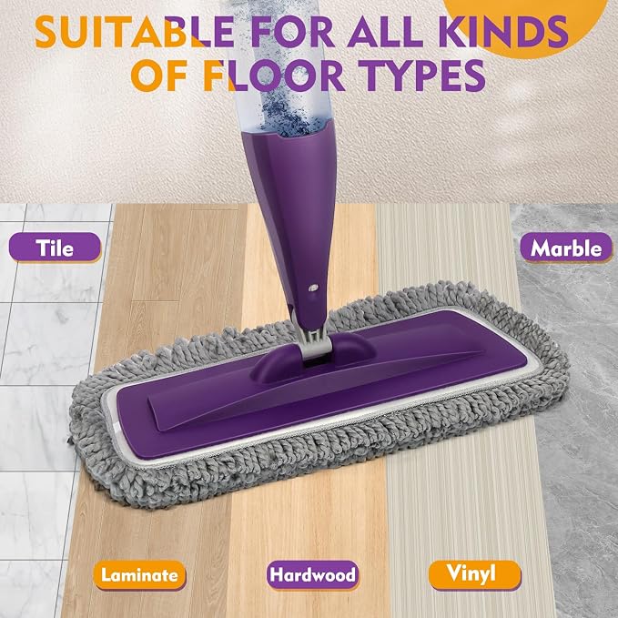 Microfiber Spray Mop for Floor Cleaning with Washable Pads,Dry Wet Use | 27 oz Refillable Bottle,3 Reusable Mop Pads,Mops with Sprayer for Hardwood Laminate Vinyl Tile Cleaning
