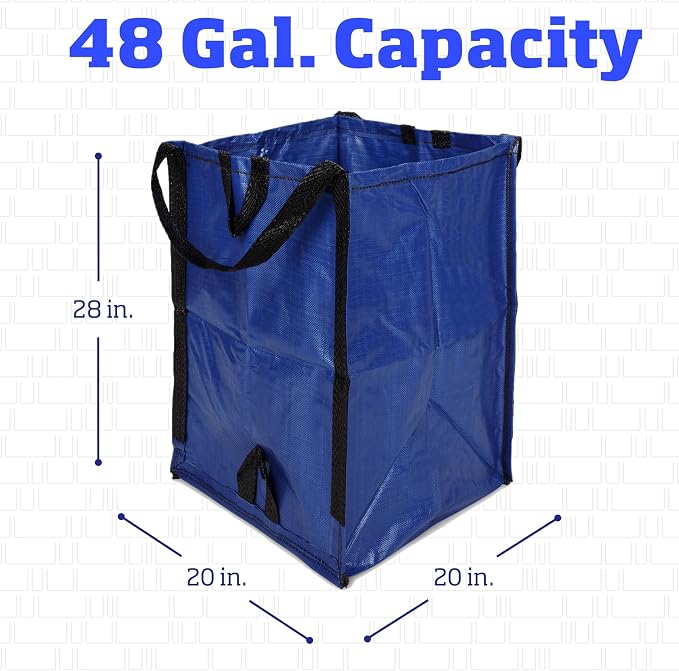 DURASACK Heavy Duty Home and Yard Bags, Blue , 3 Pack | 48-Gallon Reusable Self-Standing Lawn and Leaf Bags Garbage Can with Reinforced Handles