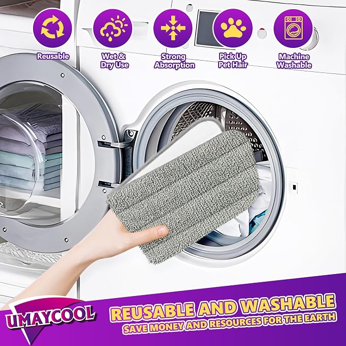 Reusable Mop Pads Refills for Swiffer WetJet, Wet Pads Refill Microfiber Mop Replacement Machine Washable Up to 100 Times for Floor Cleaning Wet Dry Use for All Floor Types, 6 Pack