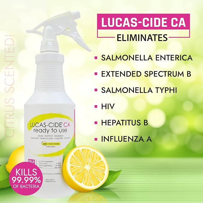 LUCAS-CIDE Ready To Use All Purpose Cleaner - Gentle Disinfectant for Home & Spa Use, Fresh Citrus Scented Disinfecting Spray, Plant-based Bathroom Cleaner, Glass Cleaner, Floor Cleaner - 1 Quart