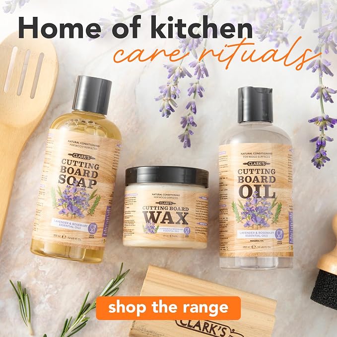 CLARK'S Cutting Board Organic Soap - Enriched with Lavender & Rosemary Oils - Cleaner for Butcher Block, Countertop and Utensils - Cleans and Restores Wood - Use Before Food Grade Mineral Oil