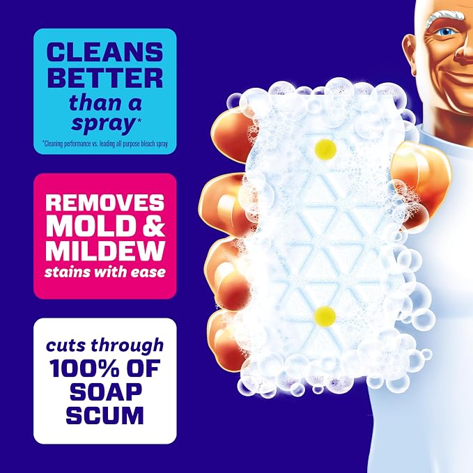 Mr. Clean Magic Eraser Sponge, Bathroom Cleaner, Shower Cleaner, Tub Cleaner, Soap Scum Remover, Bathroom Cleaning Supplies, Dawn Cleaning Power with Lemon Scent, 2 in 1 Bath, 5ct (Pack of 4)