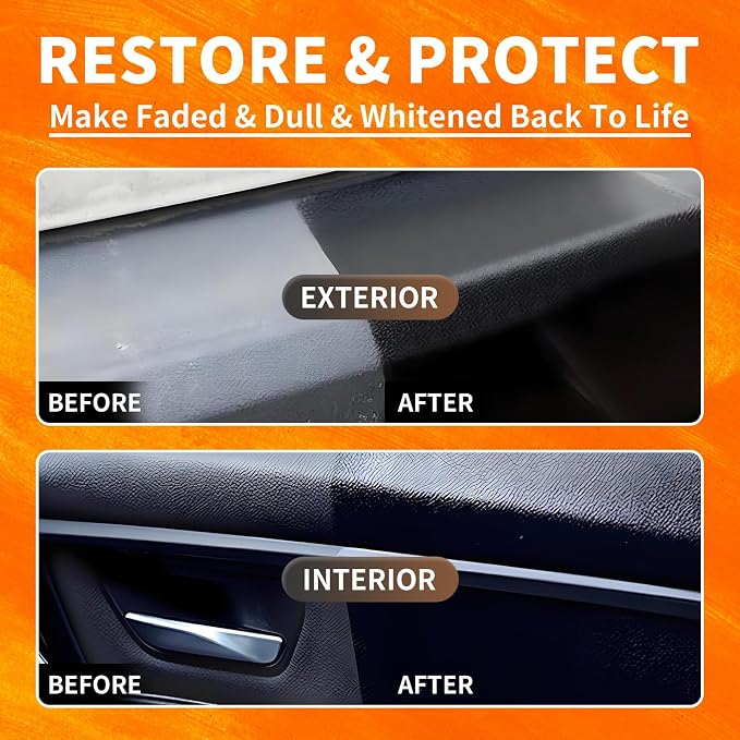 Plastic Restorer for Cars - Renews Faded Bumpers, Trim, and Interior Dash Long Lasting Dressing Coating Instant Restore Faded Plastic, Vinyl & Rubber Trim Back to Black Shine - 7oz/200g