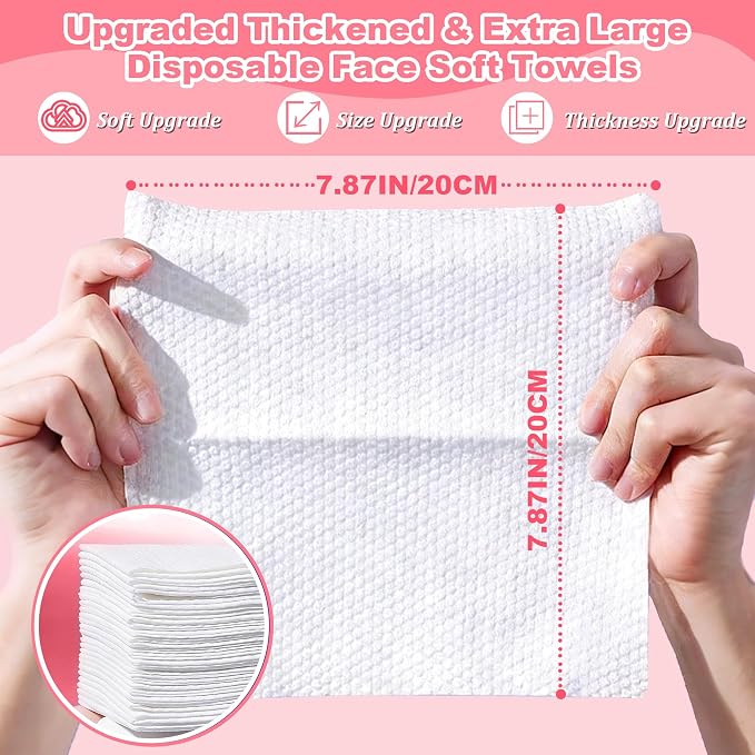 100 Count Disposable Face Towel, Dual-Textured Facial Wash Cloth | Ultra Thick Soft Cotton Disposable Washcloths for Washing & Drying, Facial Tissue for Cleansing, Skincare and Makeup Remover